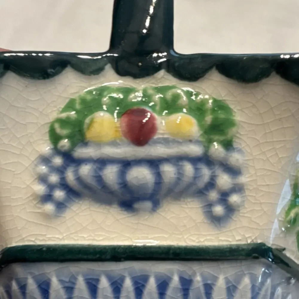 Maruhani Ware Ceramic Decorative Basket Fruit Multicolor Japan 5”x 3” x 5”